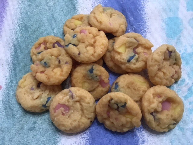 Mini rainbow chocolate chip cookies or sugar cookie